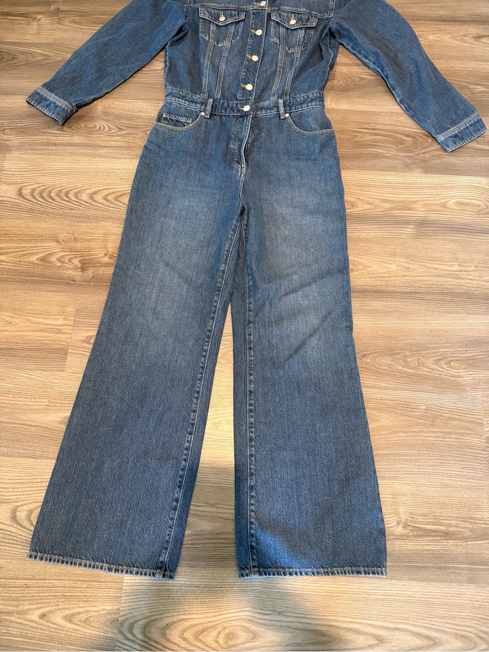 Loft Denim Jean Jumpsuit Women’s size 6 Zip Fly Button Up Long Sleeve Lyocell - Picture 7 of 9